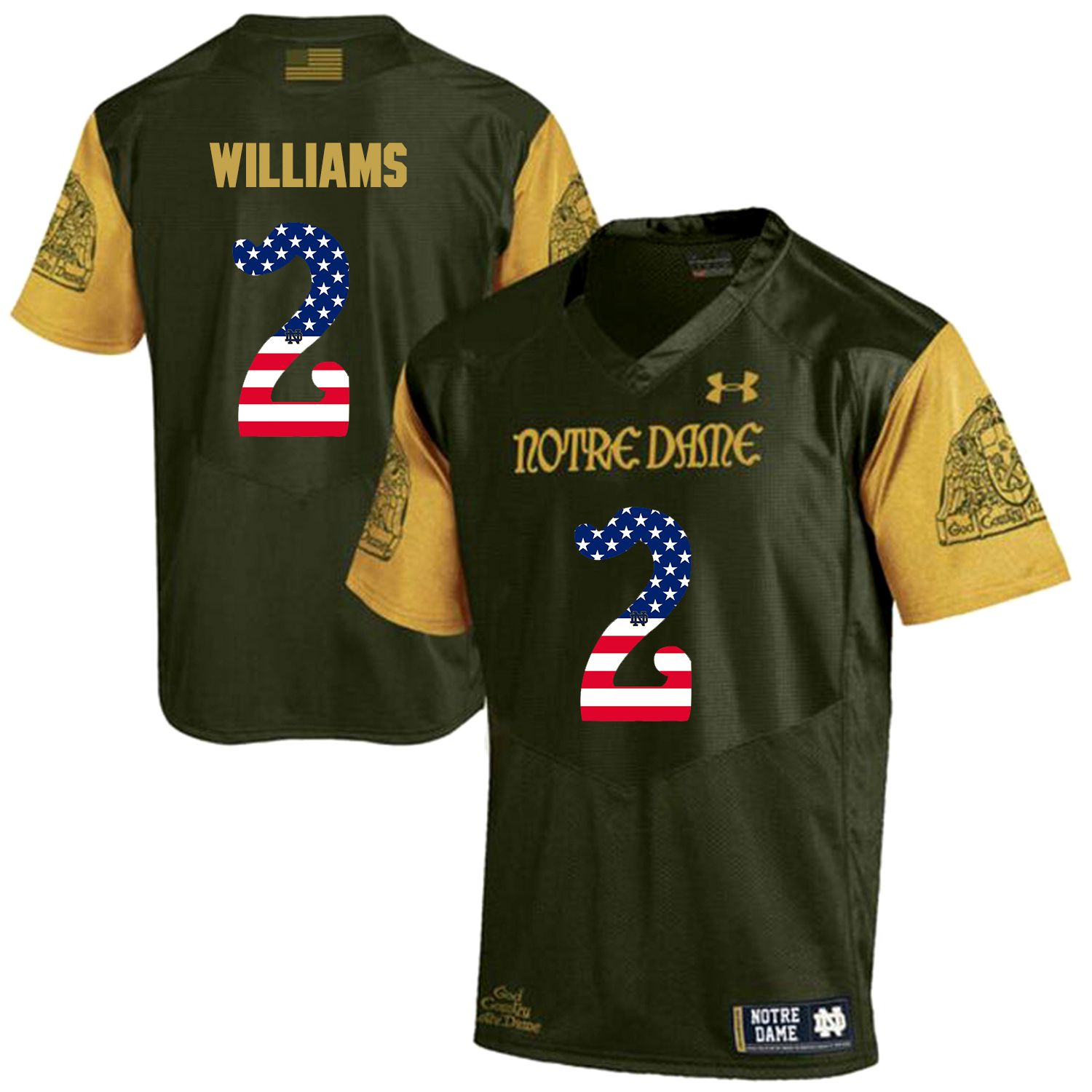 Men Norte Dame Fighting Irish #2 Williams Green Flag Customized NCAA Jerseys